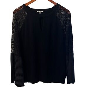 Milano Black Lace and Pleated Sleeve Blouse